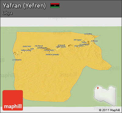 Savanna Style Panoramic Map of Yafran (Yefren), single color outside