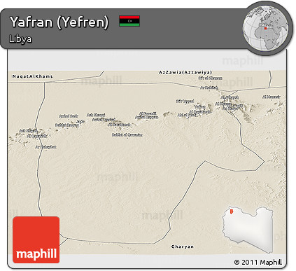 Shaded Relief Panoramic Map of Yafran (Yefren)