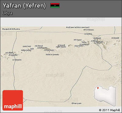 Shaded Relief Panoramic Map of Yafran (Yefren)