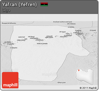 Silver Style Panoramic Map of Yafran (Yefren)