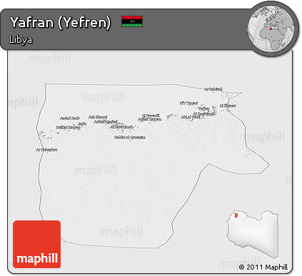 Silver Style Panoramic Map of Yafran (Yefren), single color outside