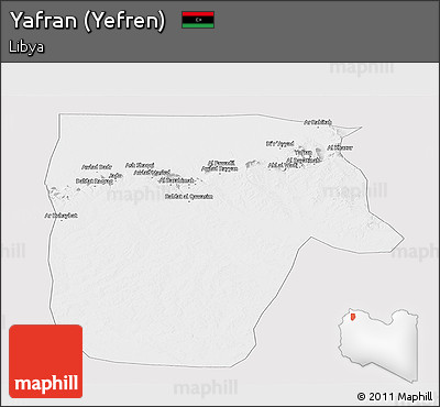 Silver Style Panoramic Map of Yafran (Yefren), single color outside