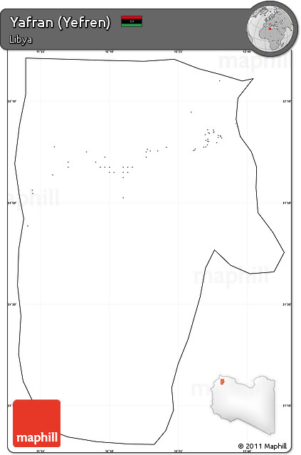 Blank Simple Map of Yafran (Yefren), cropped outside, no labels