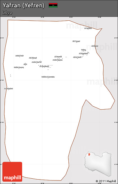 Classic Style Simple Map of Yafran (Yefren), cropped outside