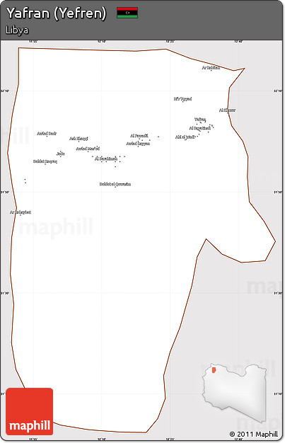 Classic Style Simple Map of Yafran (Yefren), cropped outside