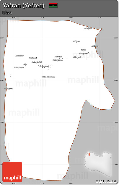 Gray Simple Map of Yafran (Yefren), cropped outside