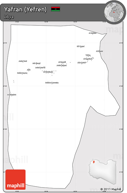 Silver Style Simple Map of Yafran (Yefren), cropped outside