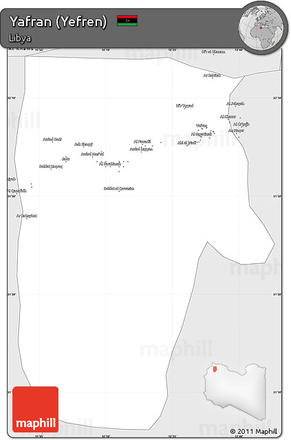 Silver Style Simple Map of Yafran (Yefren)