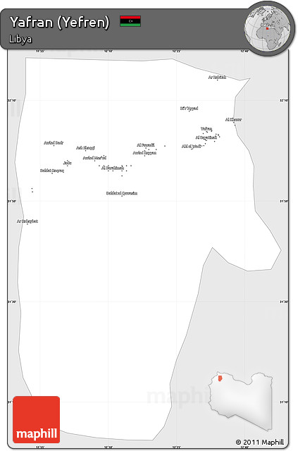 Silver Style Simple Map of Yafran (Yefren), single color outside