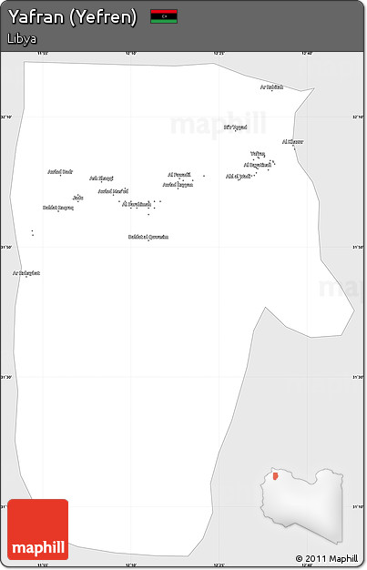 Silver Style Simple Map of Yafran (Yefren), single color outside