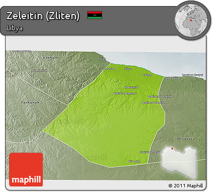 Physical 3D Map of Zeleitin (Zliten), semi-desaturated
