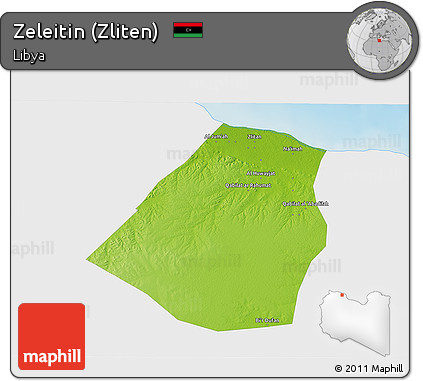 Physical 3D Map of Zeleitin (Zliten), single color outside