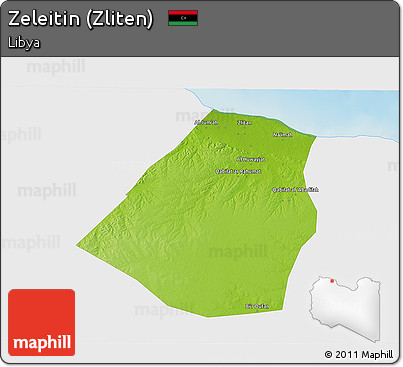 Physical 3D Map of Zeleitin (Zliten), single color outside