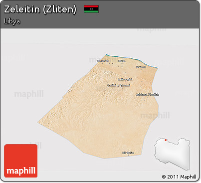 Satellite 3D Map of Zeleitin (Zliten), cropped outside