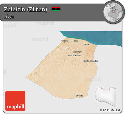 Satellite 3D Map of Zeleitin (Zliten), single color outside