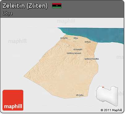 Satellite 3D Map of Zeleitin (Zliten), single color outside