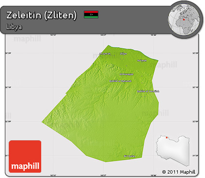 Physical Map of Zeleitin (Zliten), cropped outside