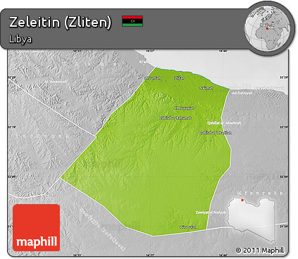 Physical Map of Zeleitin (Zliten), lighten, desaturated