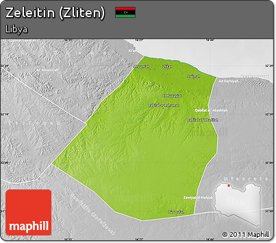Physical Map of Zeleitin (Zliten), lighten, desaturated