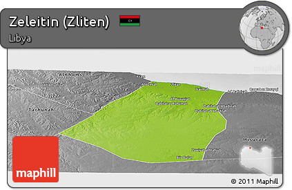 Physical Panoramic Map of Zeleitin (Zliten), desaturated