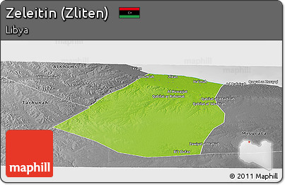 Physical Panoramic Map of Zeleitin (Zliten), desaturated