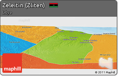 Physical Panoramic Map of Zeleitin (Zliten), political outside