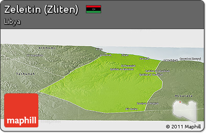 Physical Panoramic Map of Zeleitin (Zliten), semi-desaturated