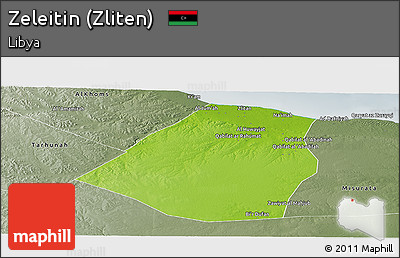 Physical Panoramic Map of Zeleitin (Zliten), semi-desaturated