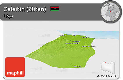 Physical Panoramic Map of Zeleitin (Zliten), single color outside