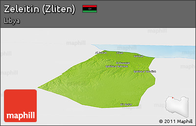 Physical Panoramic Map of Zeleitin (Zliten), single color outside