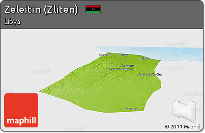 Physical Panoramic Map of Zeleitin (Zliten), single color outside