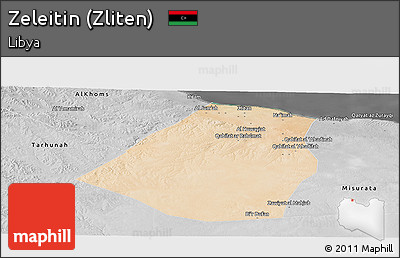 Satellite Panoramic Map of Zeleitin (Zliten), desaturated