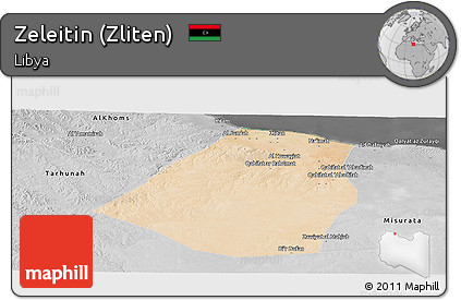 Satellite Panoramic Map of Zeleitin (Zliten), desaturated
