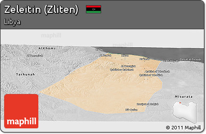 Satellite Panoramic Map of Zeleitin (Zliten), desaturated