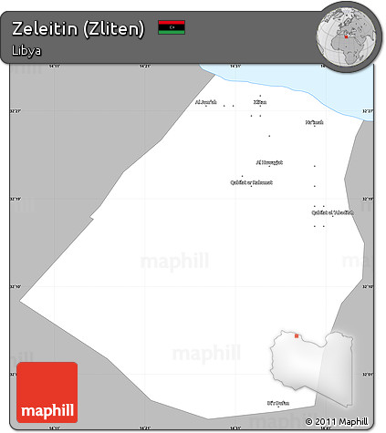 Gray Simple Map of Zeleitin (Zliten), single color outside