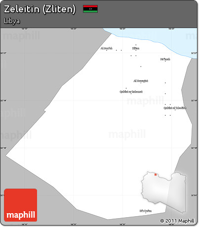 Gray Simple Map of Zeleitin (Zliten), single color outside