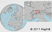 Blank Location Map of Liechtenstein, gray outside, hill shading outside