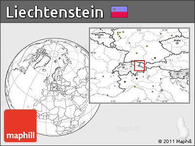 Gray Location Map of Liechtenstein, blank outside, hill shading inside