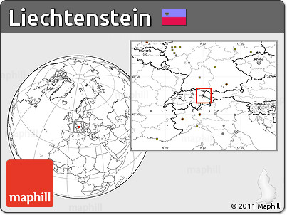 Gray Location Map of Liechtenstein, blank outside, hill shading inside