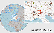Gray Location Map of Liechtenstein, highlighted continent, hill shading