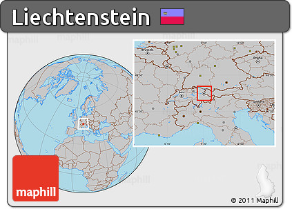 Gray Location Map of Liechtenstein, hill shading inside