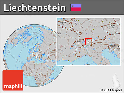Gray Location Map of Liechtenstein, hill shading inside
