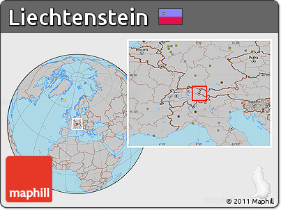 Gray Location Map of Liechtenstein, hill shading inside
