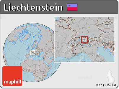 Gray Location Map of Liechtenstein, hill shading outside