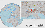 Gray Location Map of Liechtenstein, hill shading outside