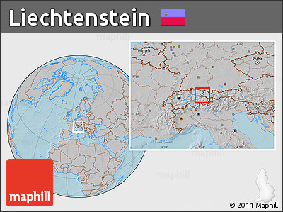 Gray Location Map of Liechtenstein, hill shading