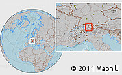 Gray Location Map of Liechtenstein, hill shading
