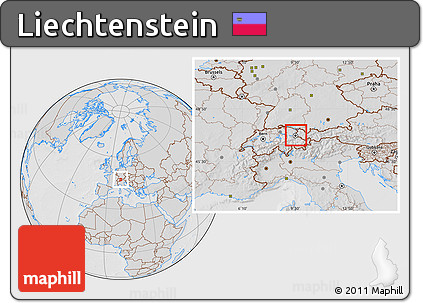 Gray Location Map of Liechtenstein, lighten, desaturated, hill shading