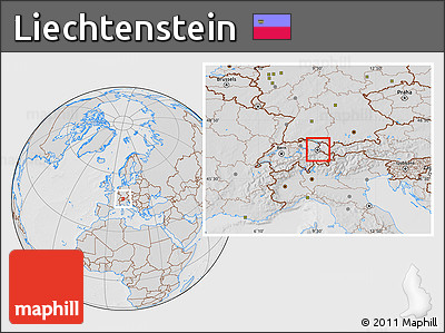 Gray Location Map of Liechtenstein, lighten, desaturated, hill shading