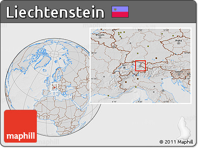 Gray Location Map of Liechtenstein, lighten, desaturated, hill shading